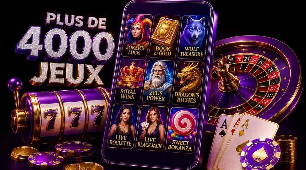 grille de jeux slots et live casino colorée