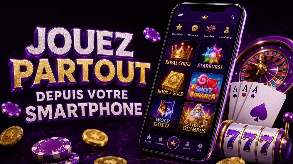 smartphone affichant interface casino en navigateur mobile
